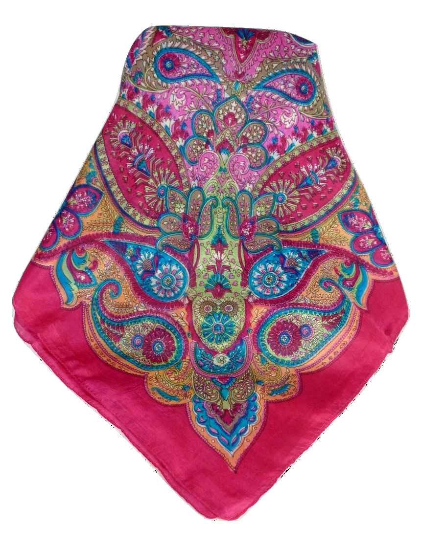 Mulberry Silk Traditional Square Scarf Zyan Carnation by Pashmina & Silk