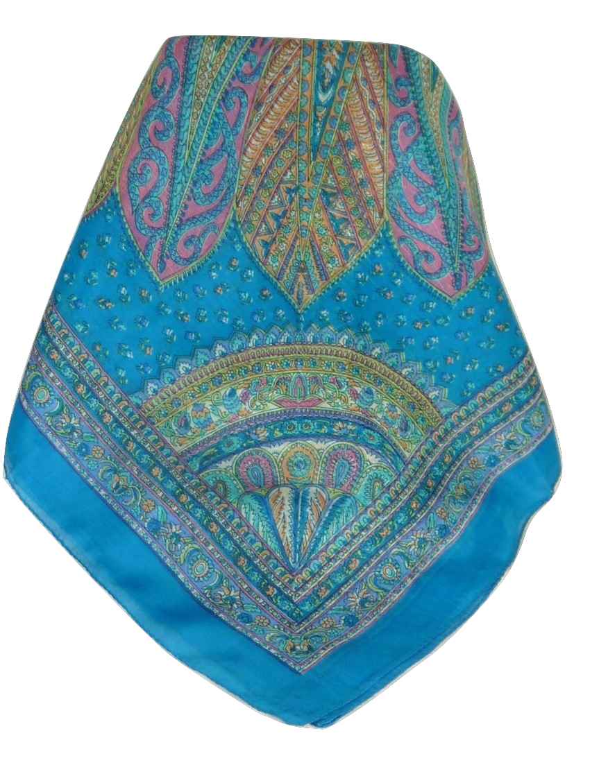 Tradizionale Sciarpa Quadrata di Seta Zilli Aquamarine di Pashmina & Silk