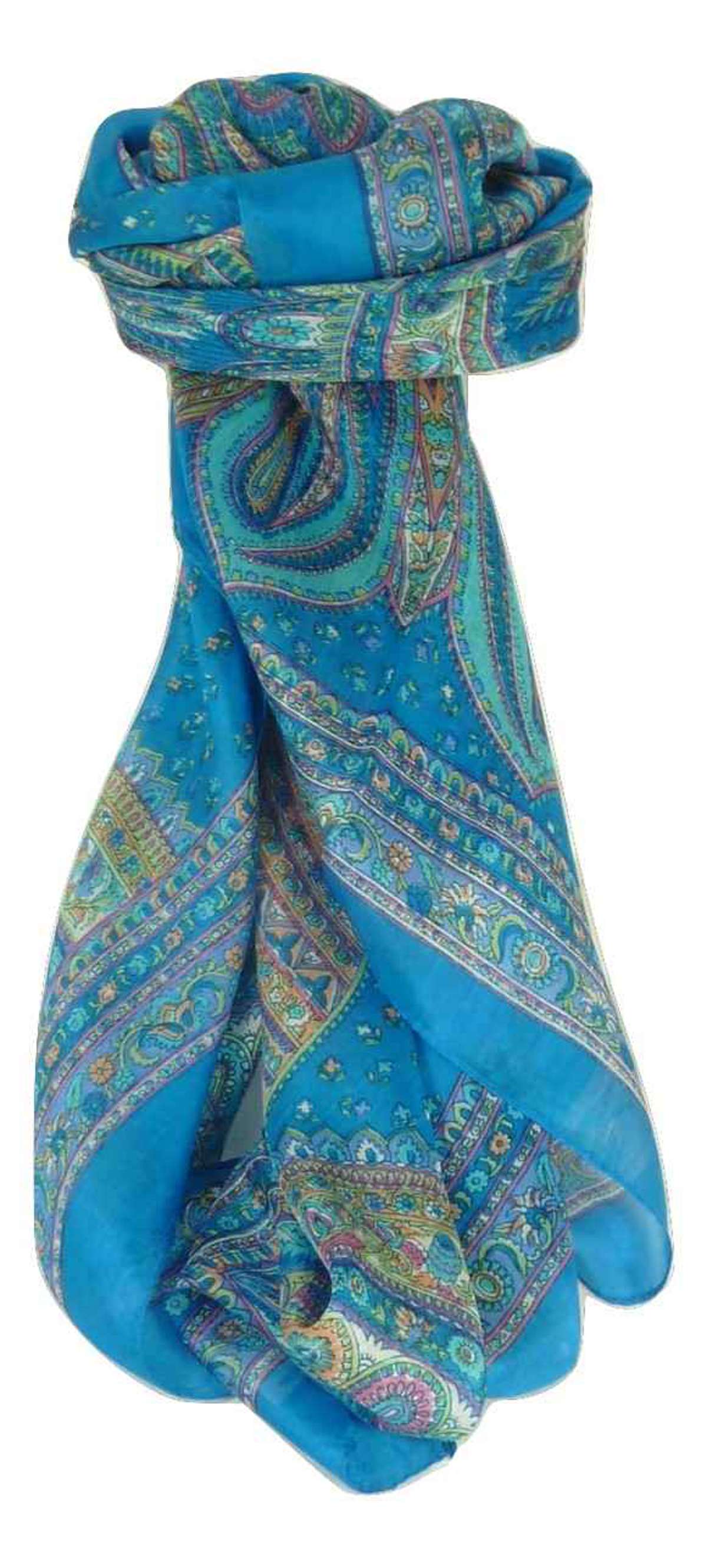 Tradizionale Sciarpa Quadrata di Seta Zilli Aquamarine di Pashmina & Silk