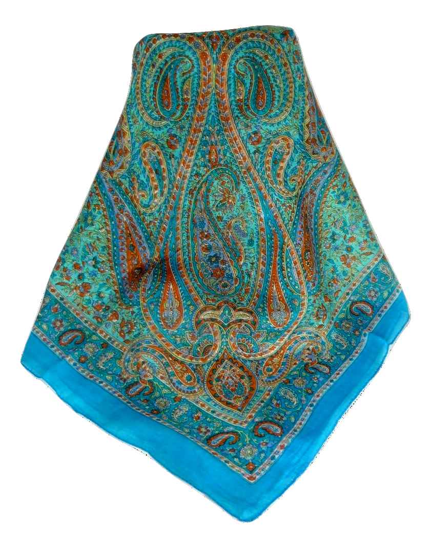 Mulberry Silk Traditional Square Scarf Zorn Aquamarine by Pashmina & Silk