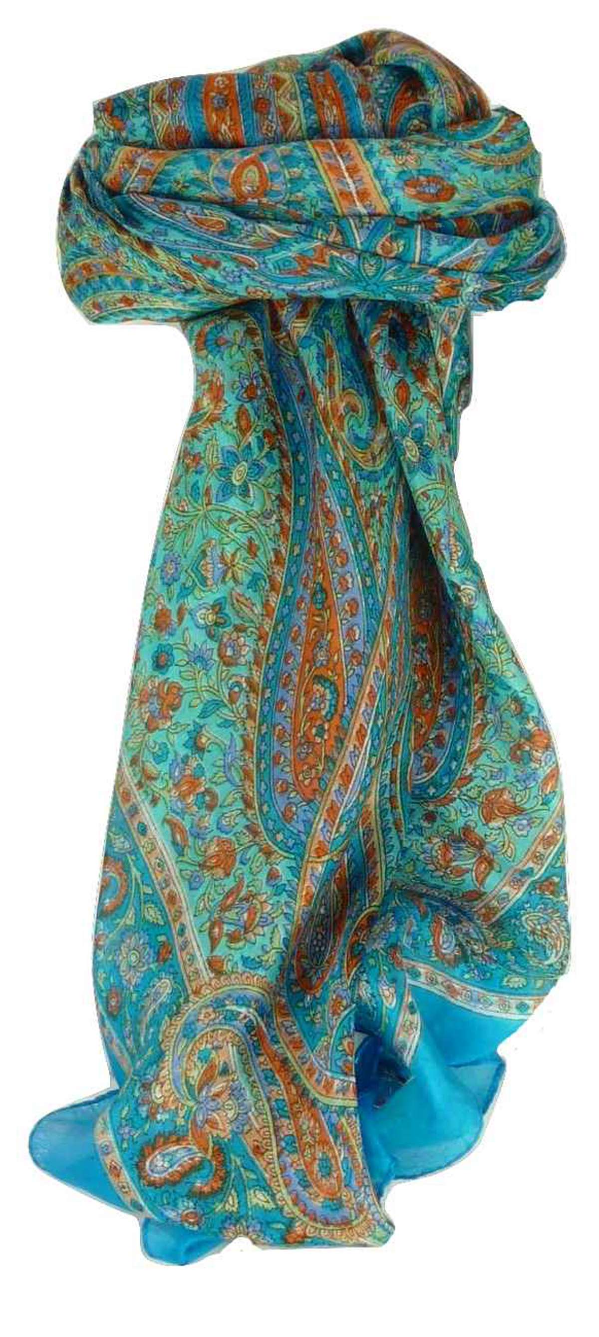Mulberry Silk Traditional Square Scarf Zorn Aquamarine by Pashmina & Silk