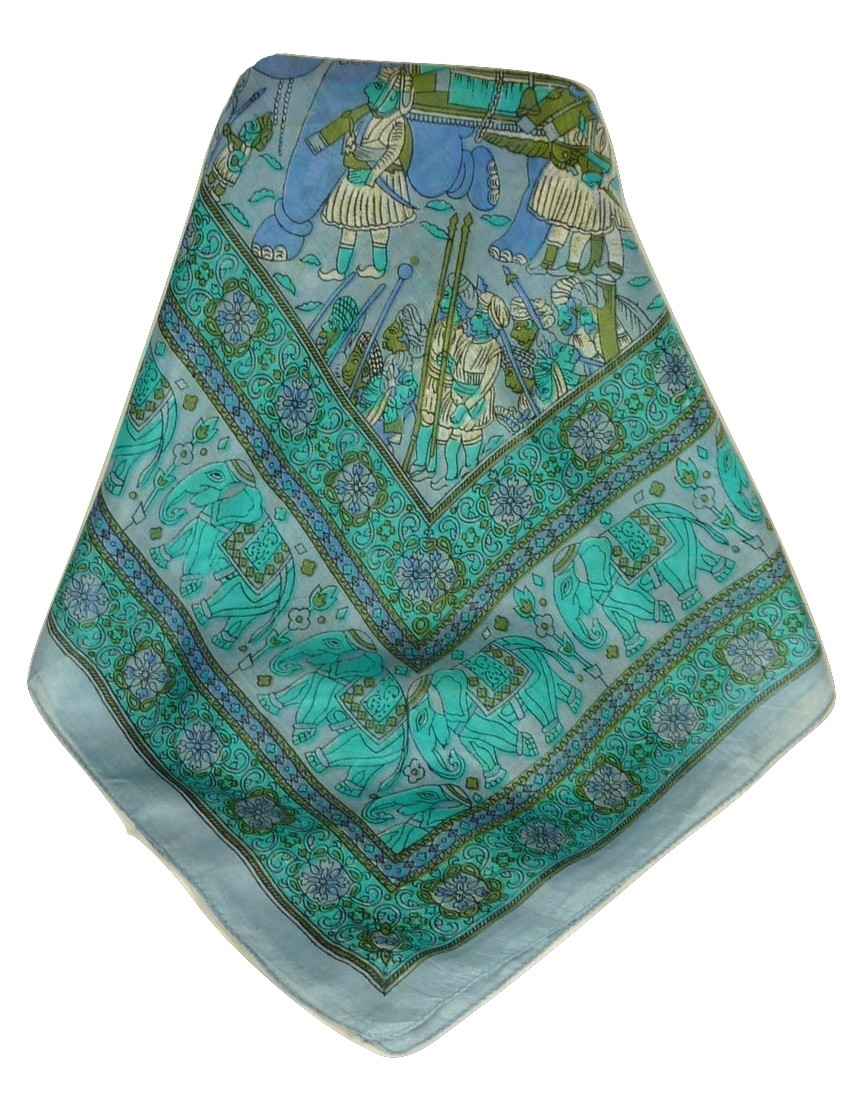 Tradizionale Sciarpa Quadrata di Seta Usman Light Blue di Pashmina & Silk