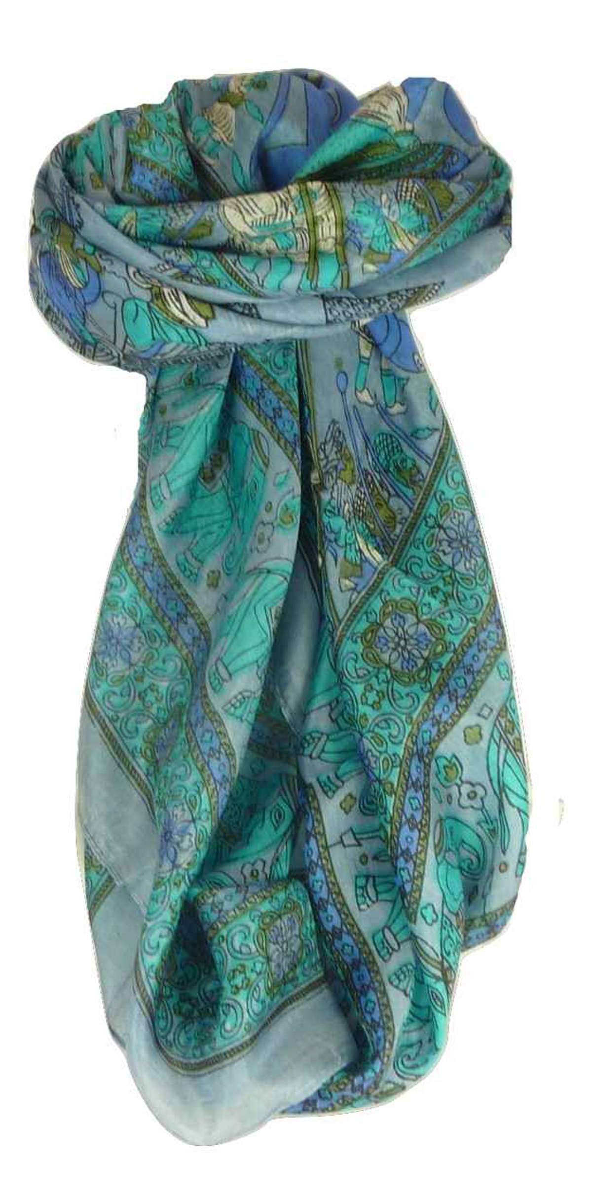 Tradizionale Sciarpa Quadrata di Seta Usman Light Blue di Pashmina & Silk