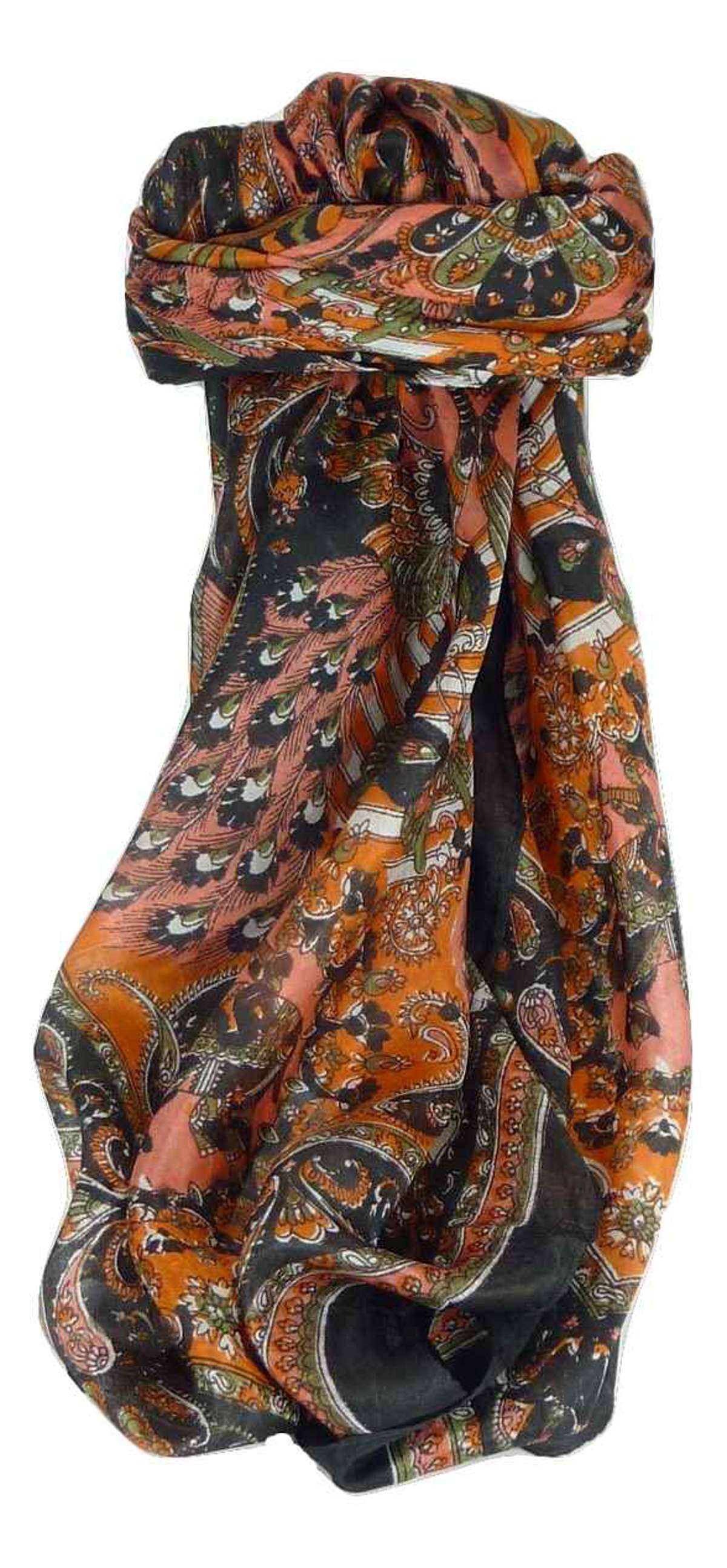 Mulberry Silk Traditional Square Scarf Vashta Black by Pashmina & Silk