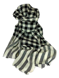 Cashmere Scarf Jammu Check in Black & Cream by Pashmina & Silk