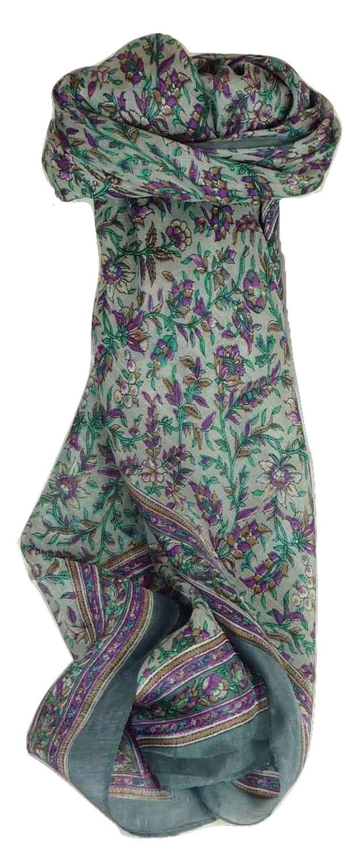 Tradizionale Sciarpa Quadrata di Seta Ulla Charcoal di Pashmina & Silk