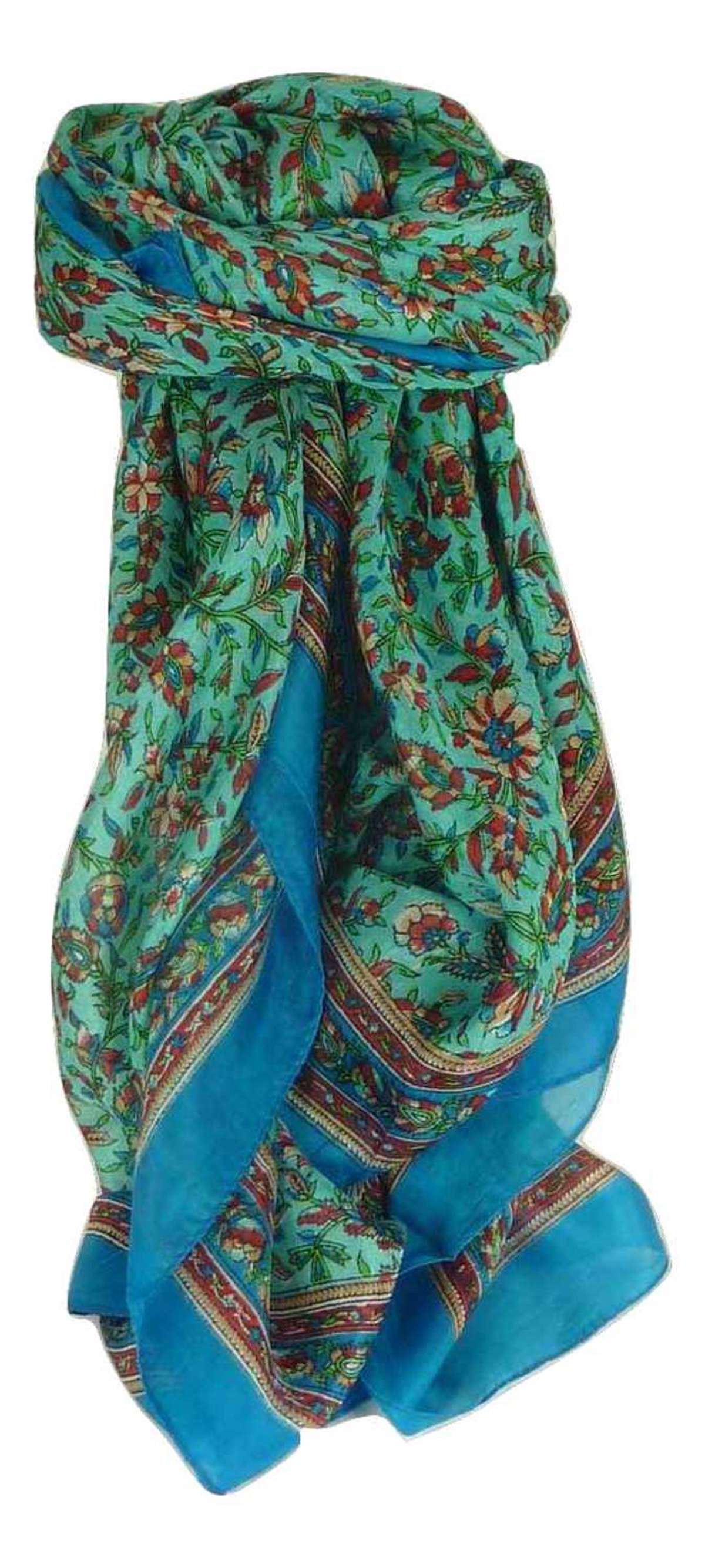 Tradizionale Sciarpa Quadrata di Seta Ulla Aquamarine di Pashmina & Silk