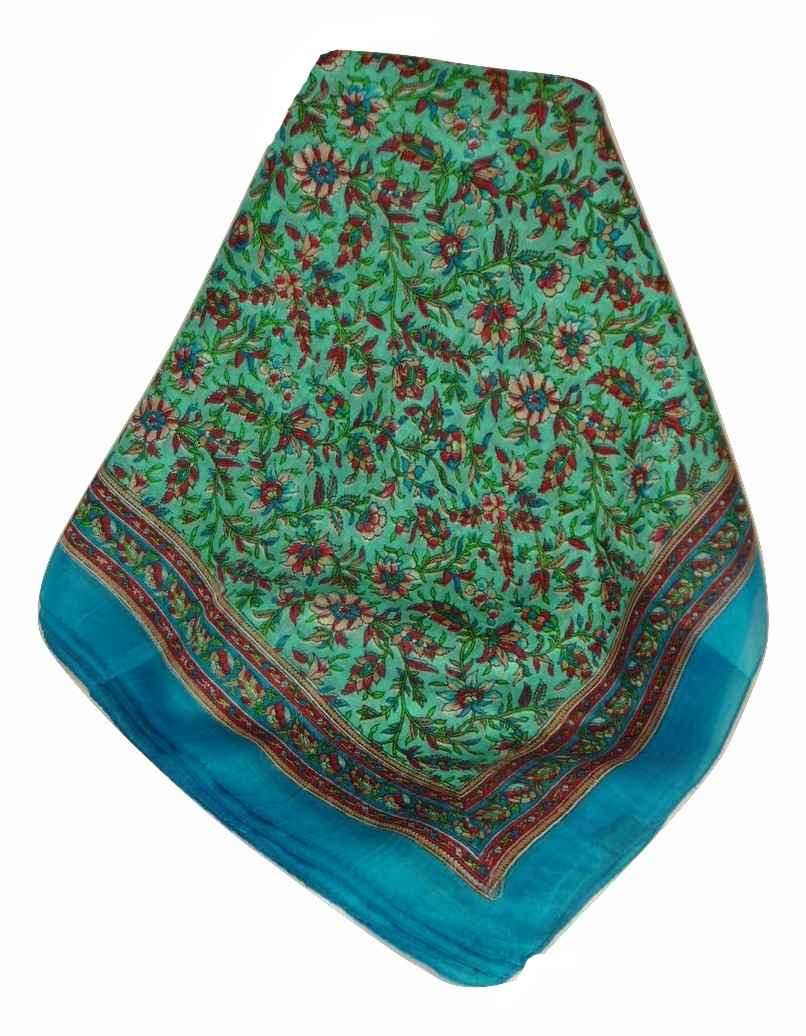 Tradizionale Sciarpa Quadrata di Seta Ulla Aquamarine di Pashmina & Silk