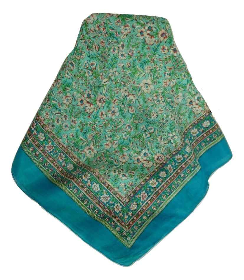 Mulberry Silk Traditional Square Scarf Eyer Aquamarine by Pashmina & Silk