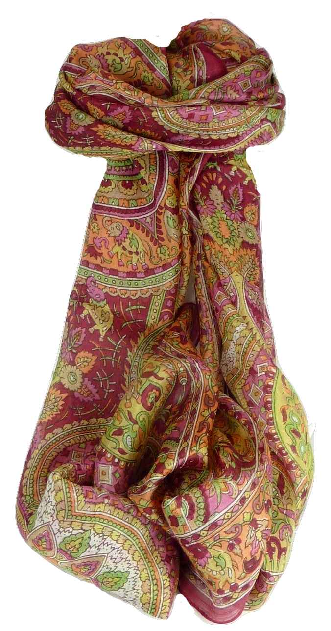 Mulberry Silk Traditional Long Scarf Rajeet Rose by Pashmina & Silk
