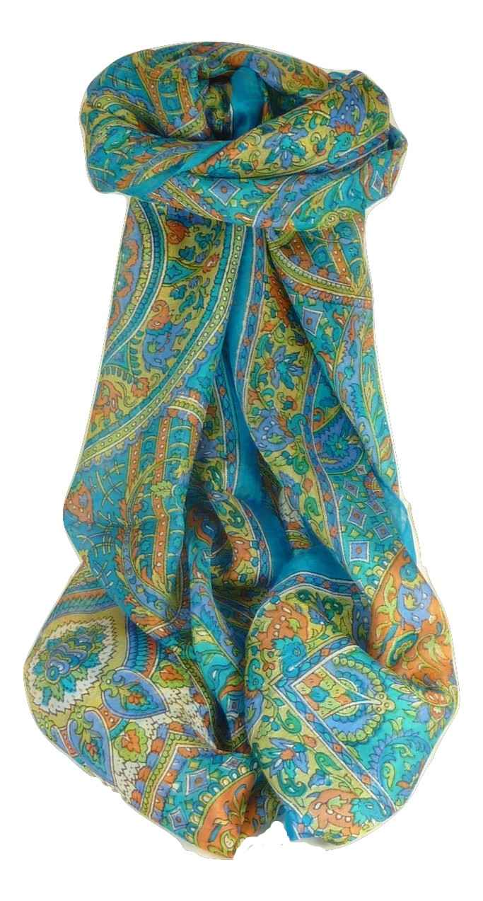 Mulberry Silk Traditional Long Scarf Rajeet Aquamarine by Pashmina & Silk