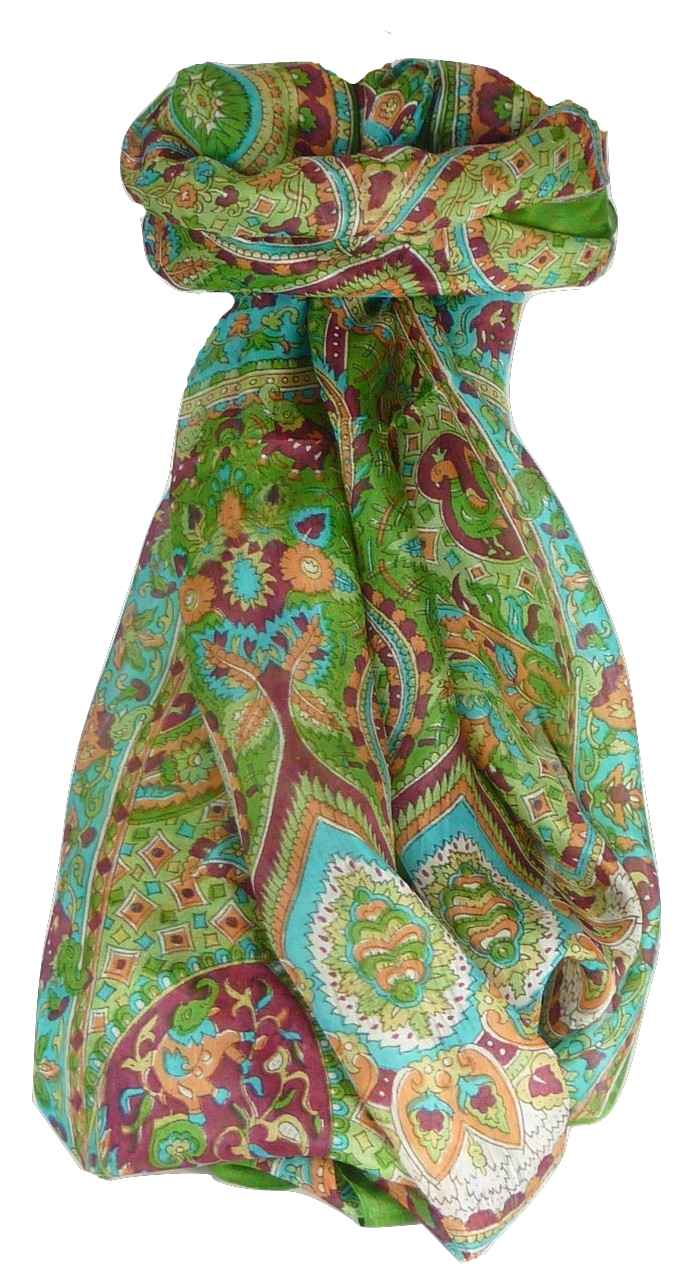 Mulberry Silk Traditional Long Scarf Rajeet Sage by Pashmina & Silk