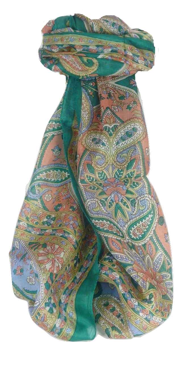Tradizionale Sciarpa Longa di Seta Chawl Teal di Pashmina & Silk