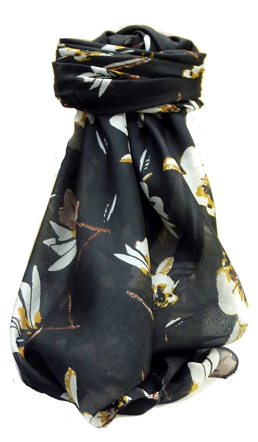 Mulberry Silk Contemporary Square Scarf Roha Black by Pashmina & Silk