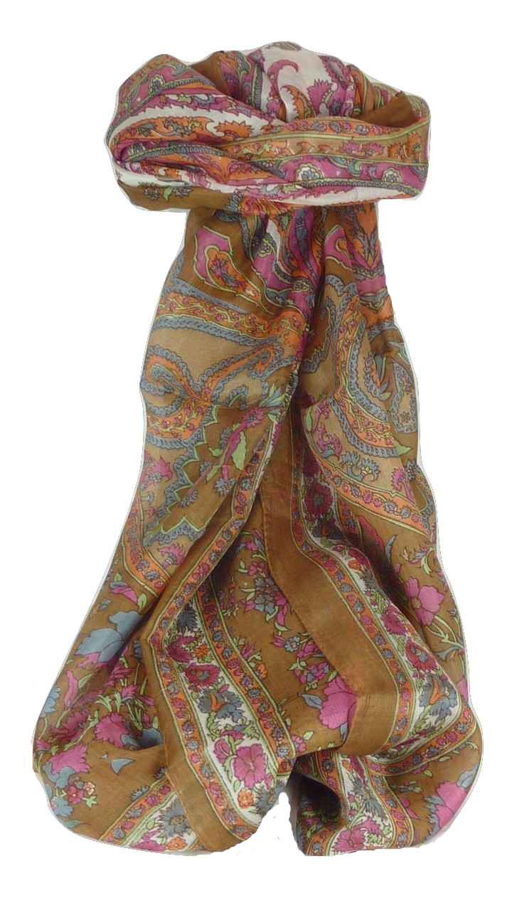 Tradizionale Sciarpa Longa di Seta Dhar Caramel di Pashmina & Silk