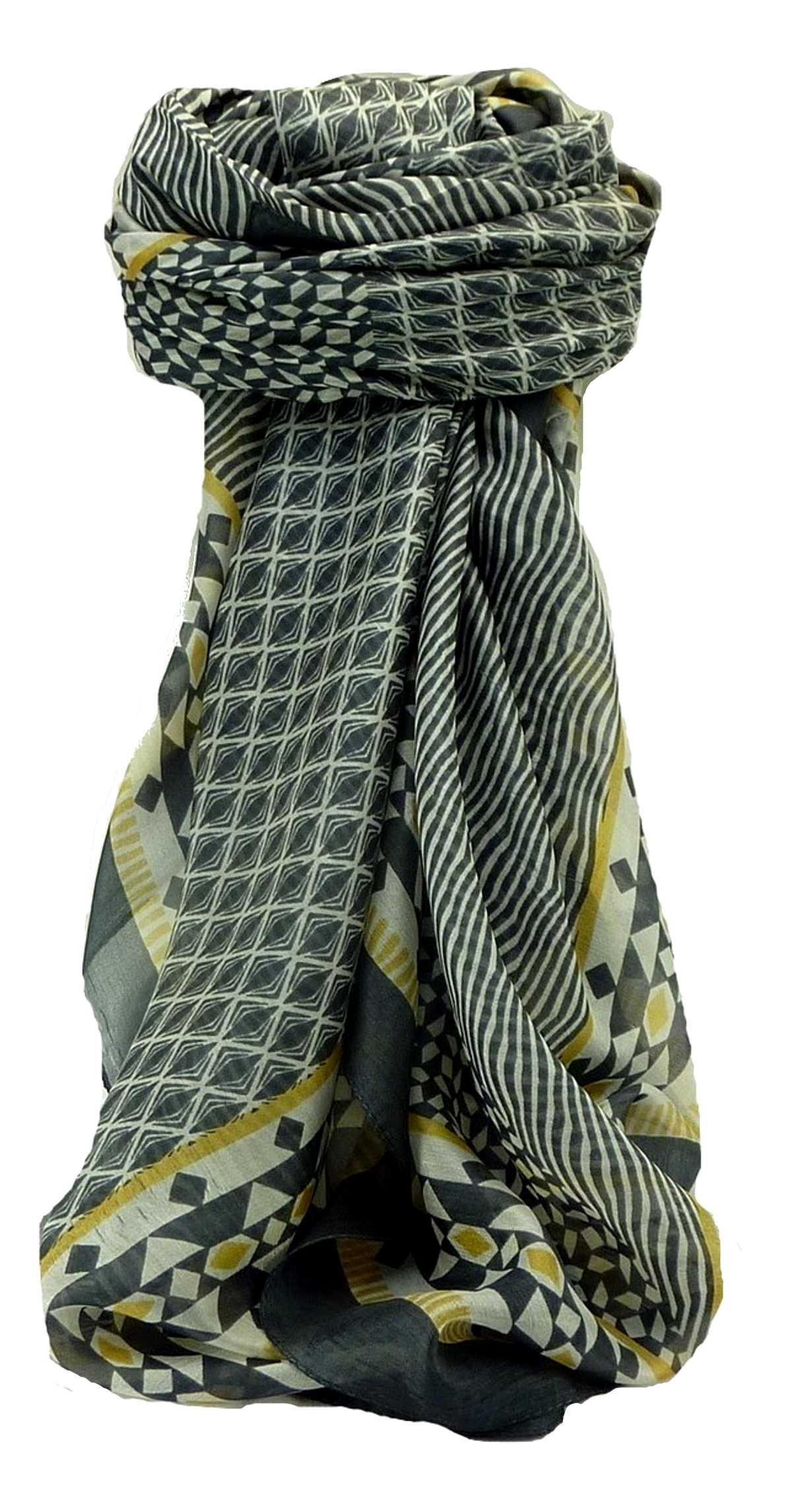 Mulberry Silk Contemporary Square Scarf Chambal Charcoal by Pashmina & Silk