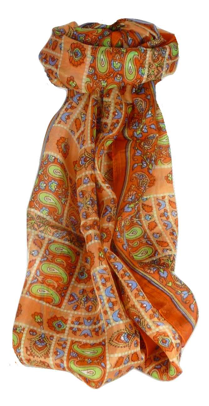 Tradizionale Sciarpa Longa di Seta Khosta Terracotta di Pashmina & Silk