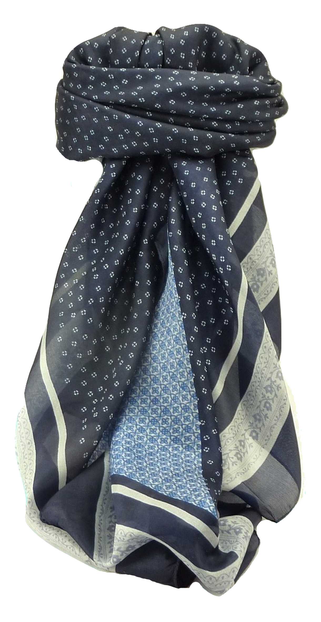 Mulberry Silk Contemporary Square Scarf Garali Navy by Pashmina & Silk