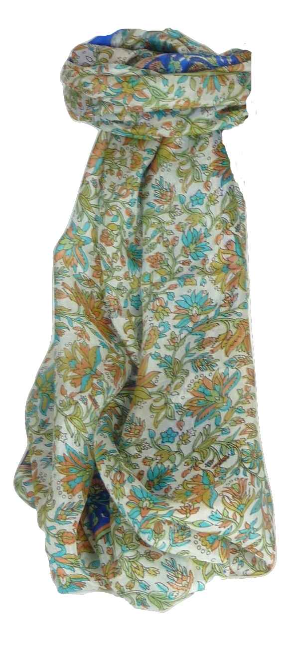 Mulberry Silk Traditional Long Scarf Sarita Blue by Pashmina & Silk