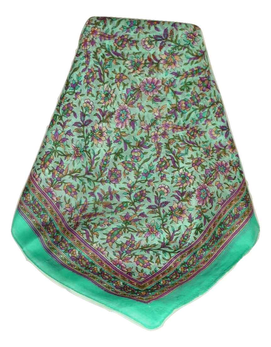 Tradizionale Sciarpa Longa di Seta Basu Aquamarine di Pashmina & Silk