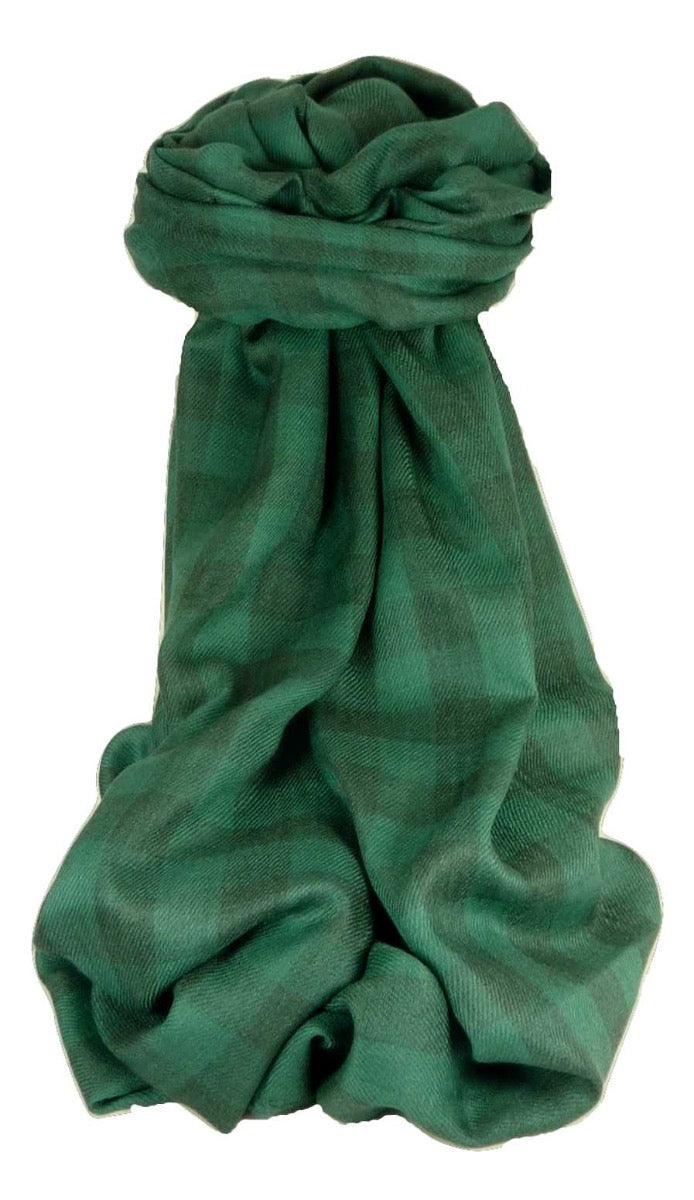Cachemire Prima Qualità Muffler Sciarpa Srinagar Large Check Emerald da Pashmina & Silk