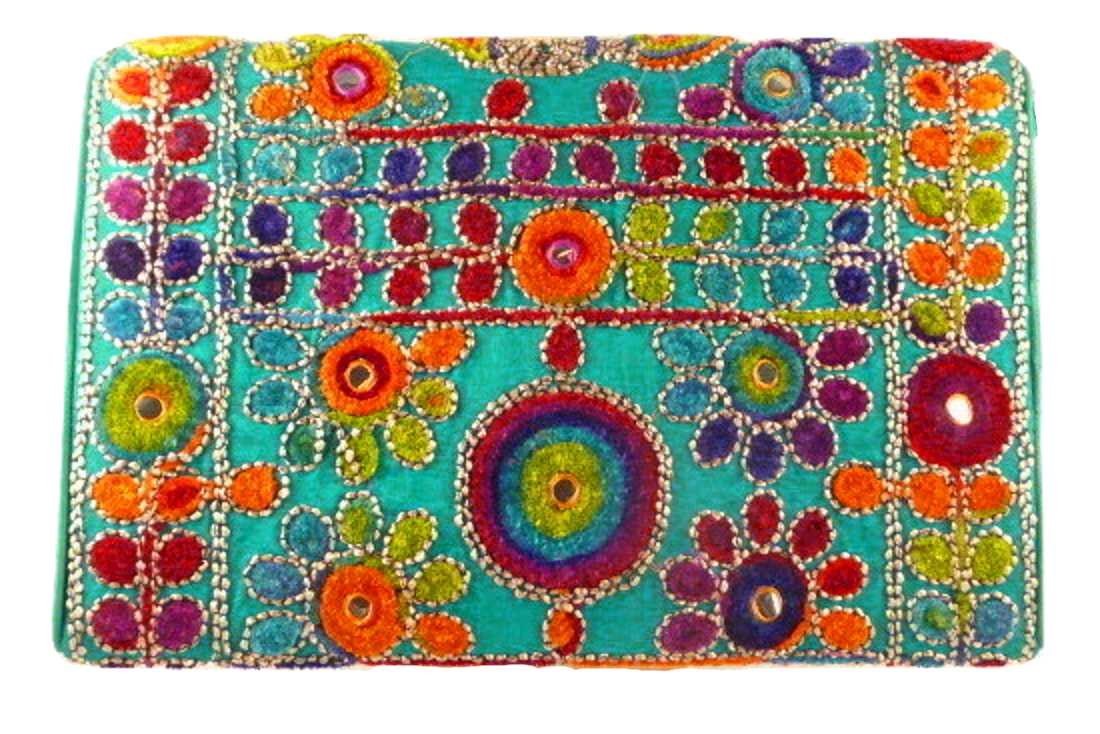 Silk Handbag Peacock Clutch Blue by Silk Sauvage at Pashmina & Silk