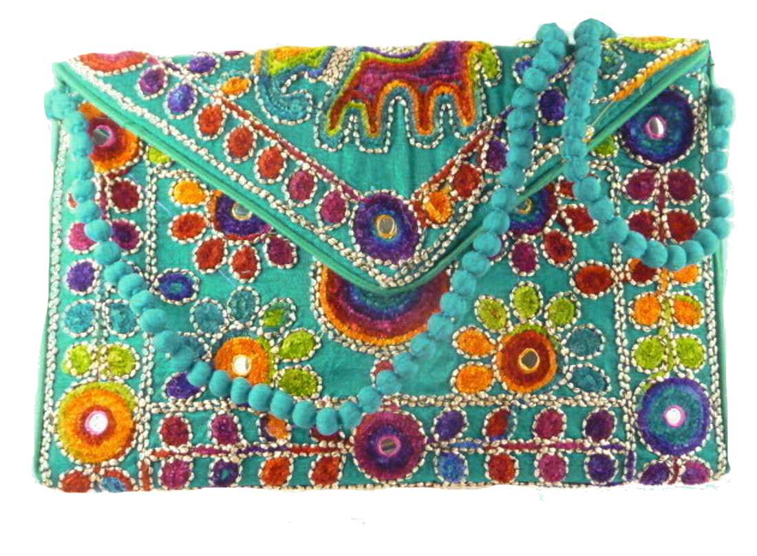 Silk Handbag Peacock Clutch Blue by Silk Sauvage at Pashmina & Silk