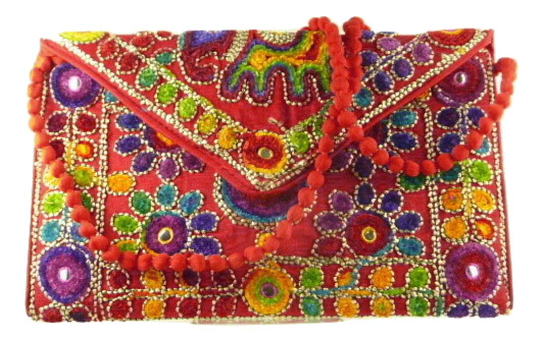 Silk Handbag Peacock Clutch Scarlet by Silk Sauvage at Pashmina & Silk
