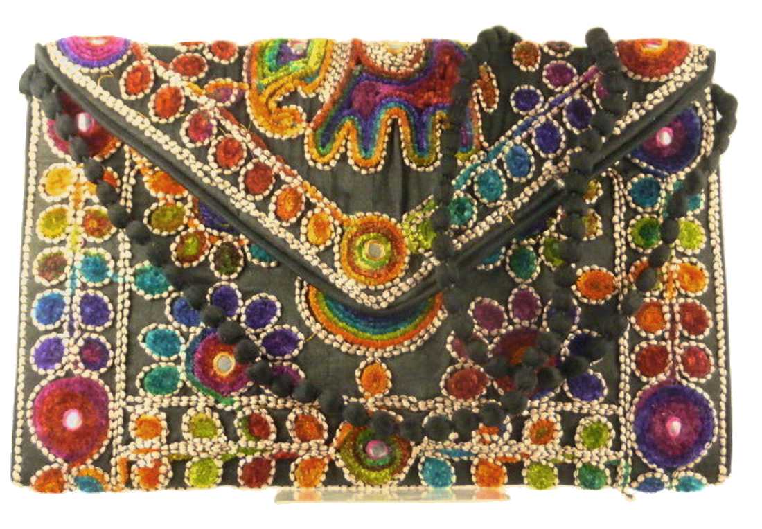 Silk Handbag Peacock Clutch Black by Silk Sauvage at Pashmina & Silk
