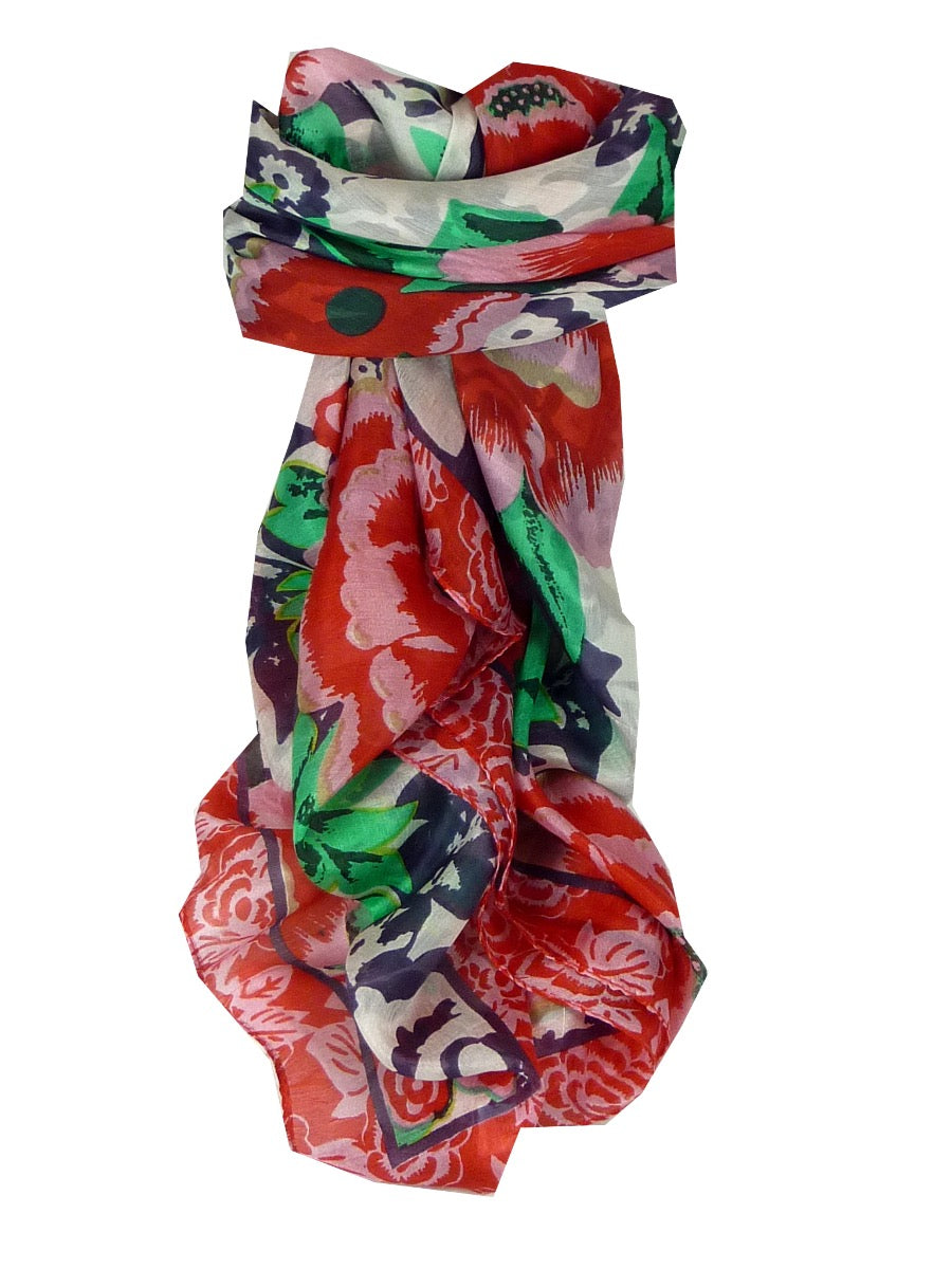 Mulberry Silk Classic Square Scarf Floral Red by Pashmina & Silk