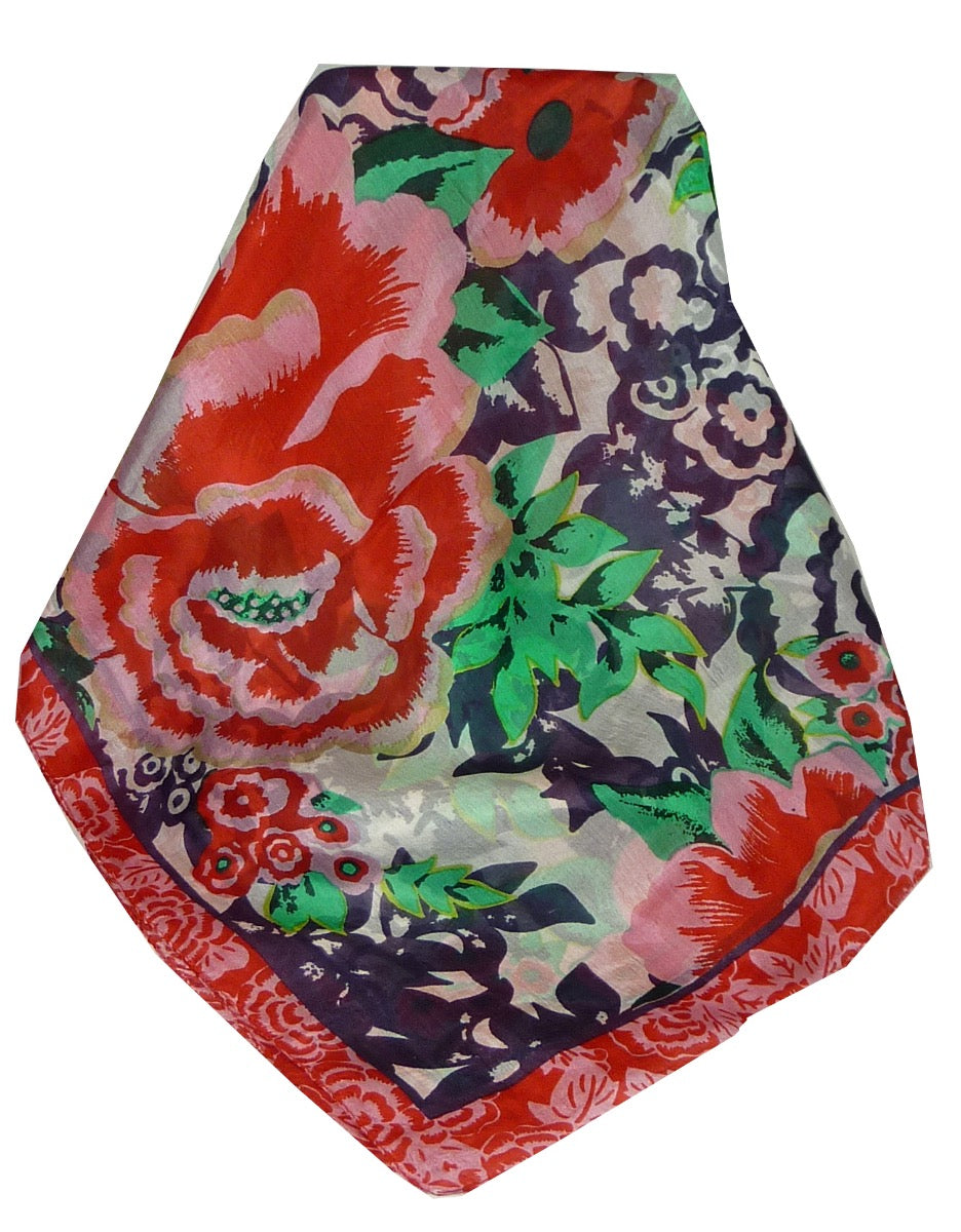 Mulberry Silk Classic Square Scarf Floral Red by Pashmina & Silk