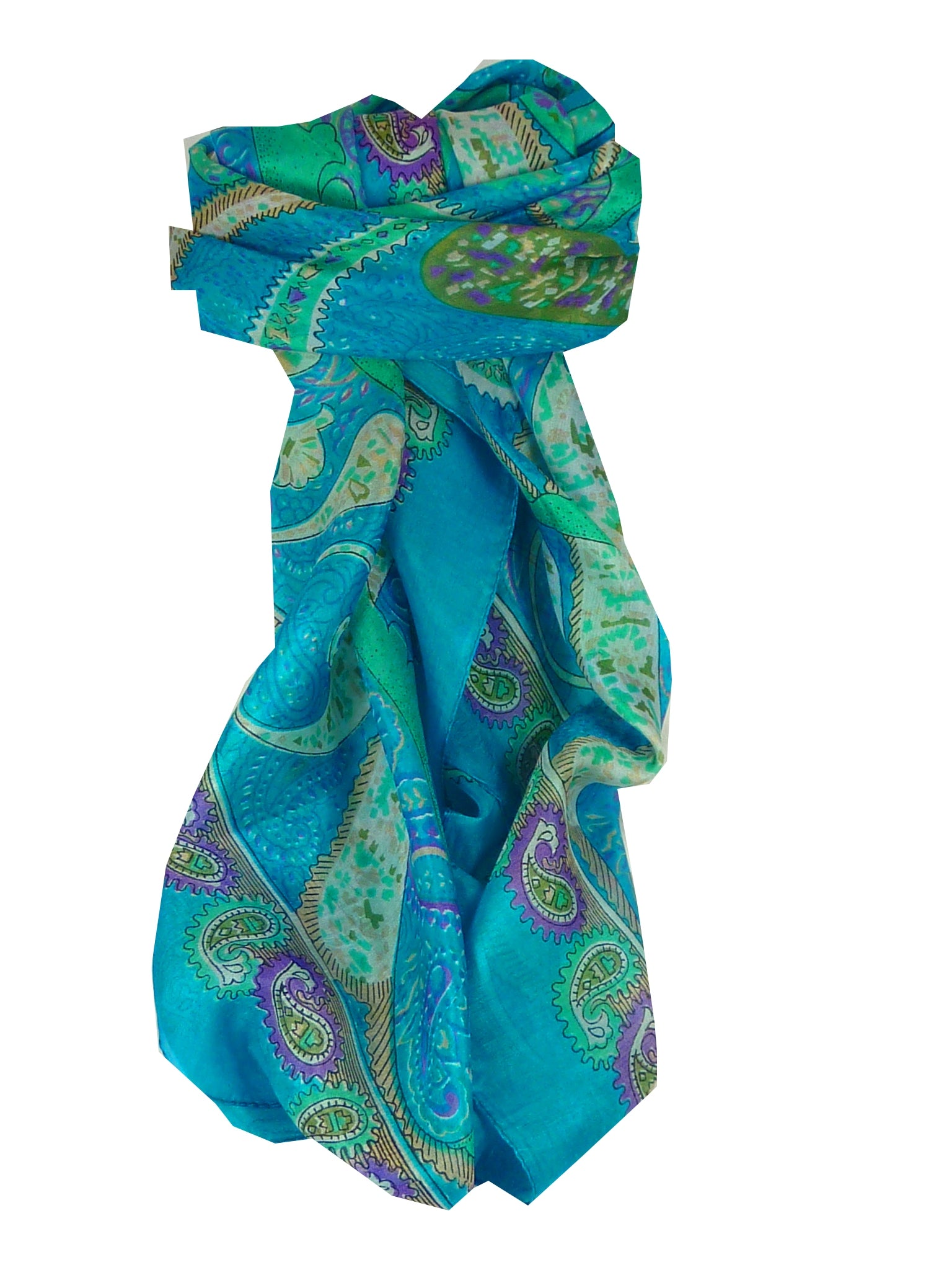 Classic Sciarpa Quadrata Seta di Gelso Indore Aquamarine da Pashmina & Silk