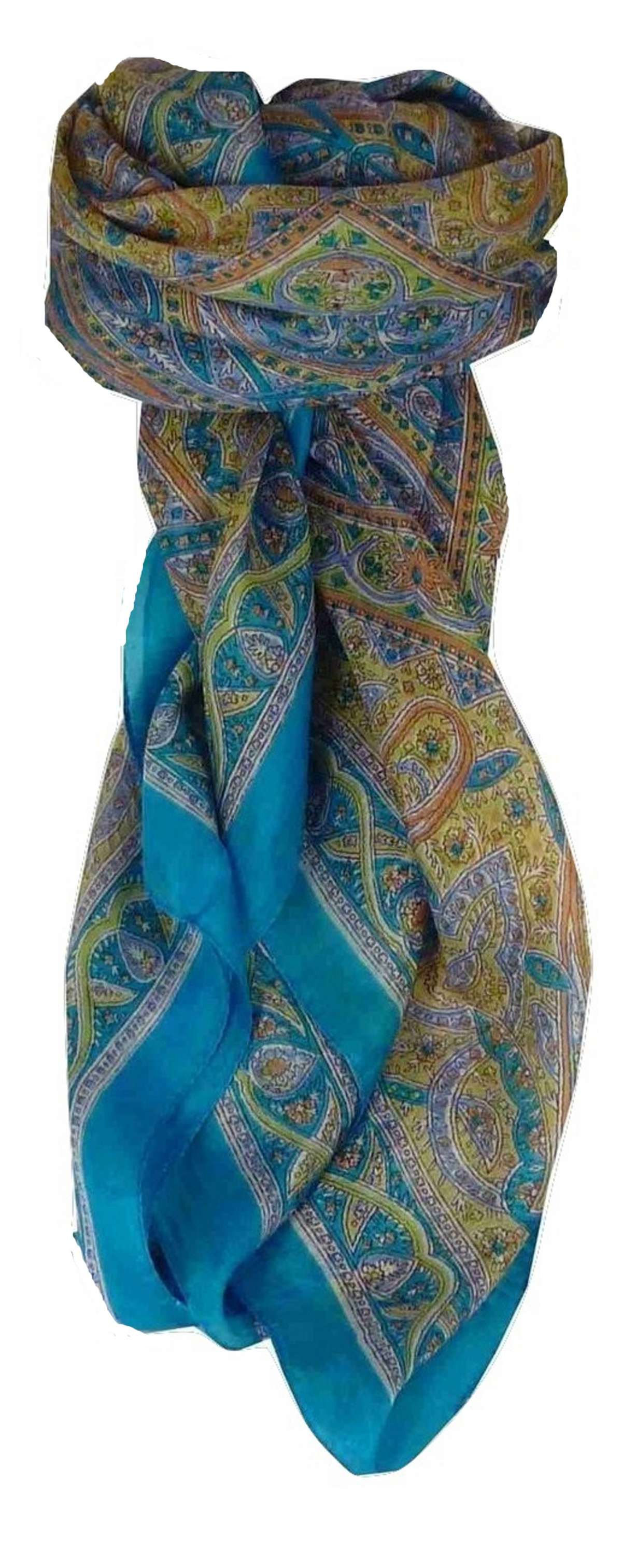 Echarpe Traditional Soie de Mûrier Yamuna Aquamarine de Pashmina & Silk 