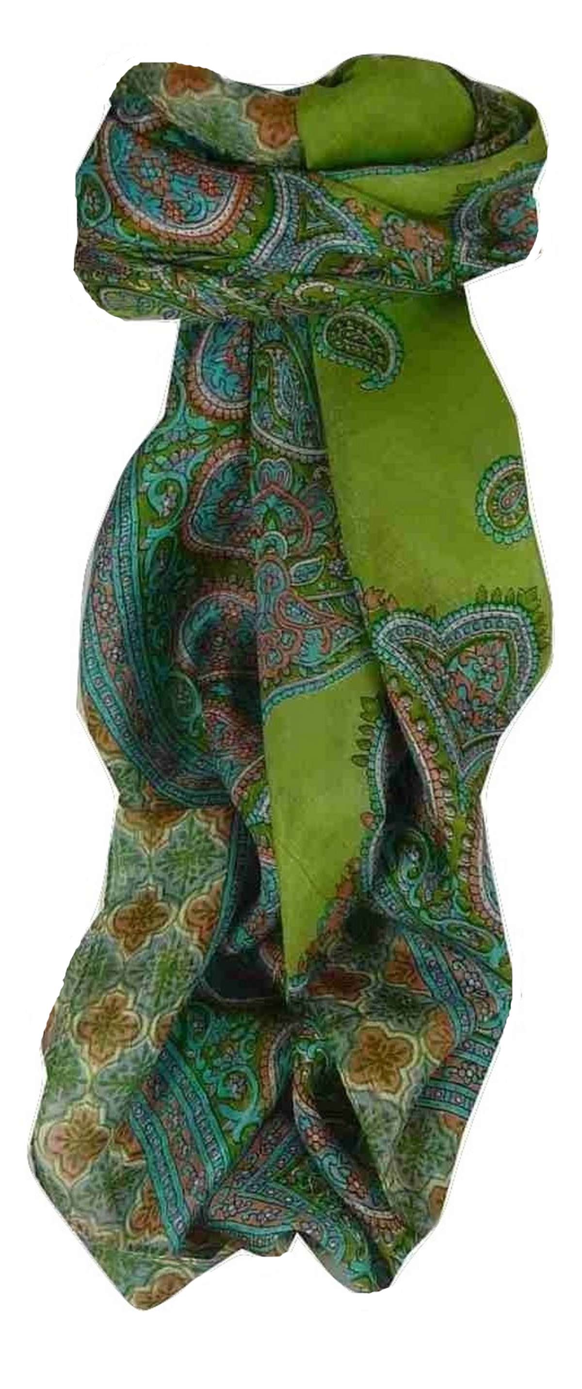 Tradizionale Sciarpa Quadrata di Seta Vashti Citron Vert di Pashmina & Silk