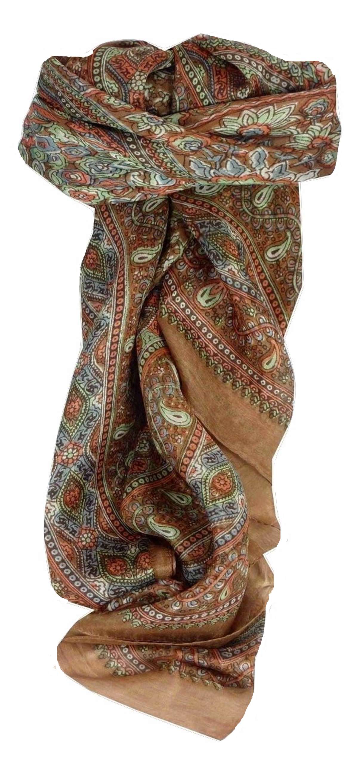 Mulberry Silk Traditional Square Scarf Karna Copper by Pashmina & Silk