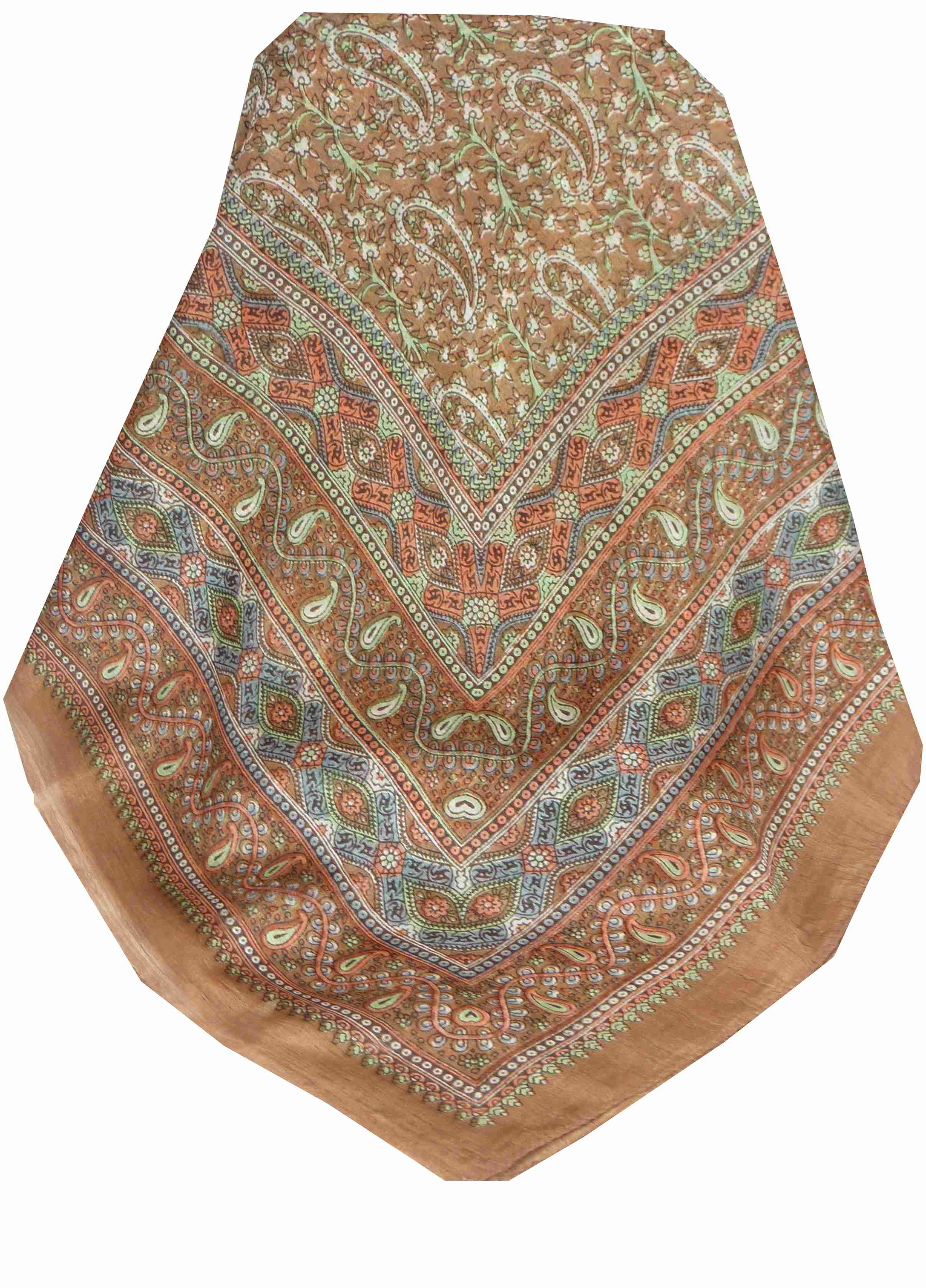 Mulberry Silk Traditional Square Scarf Karna Copper by Pashmina & Silk