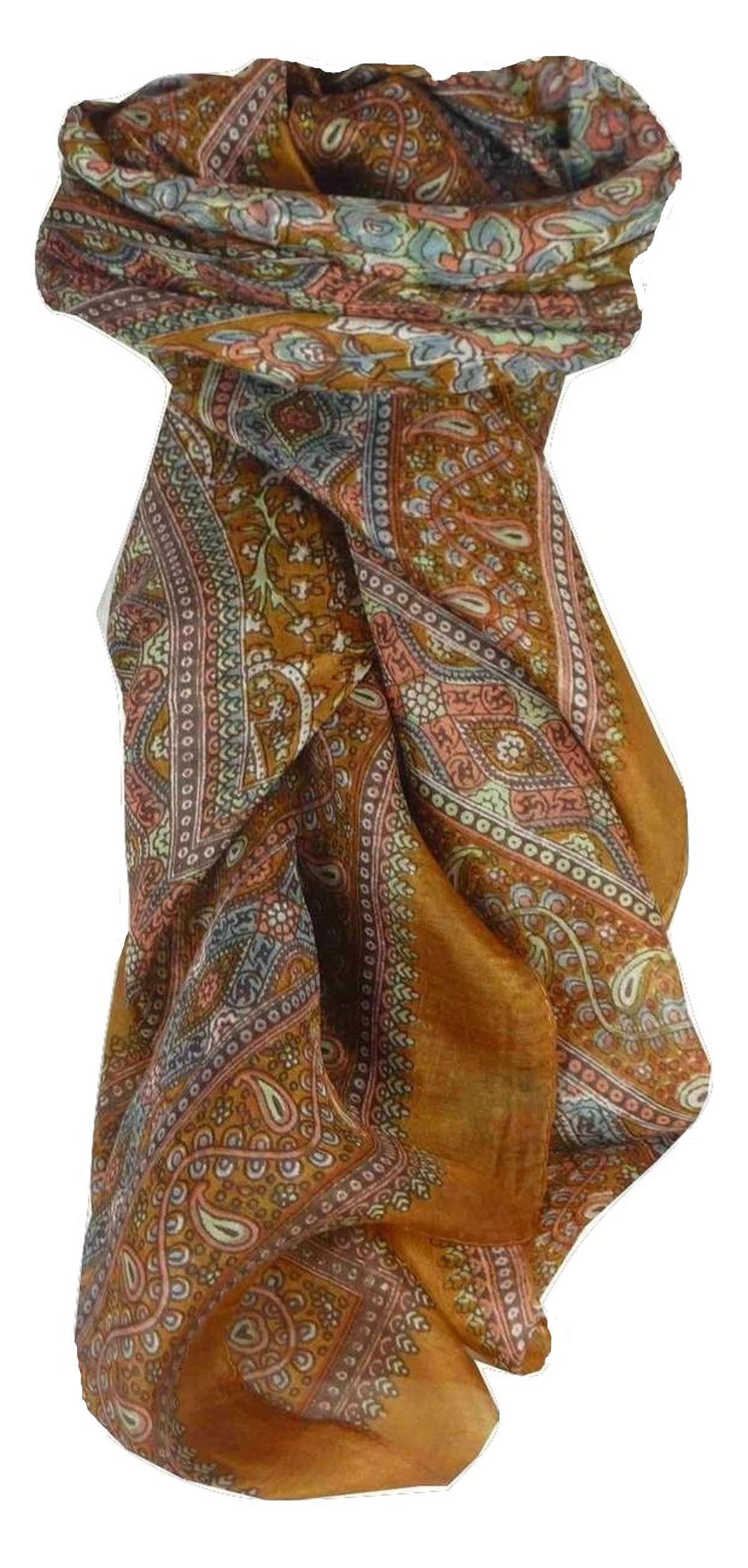 Mulberry Silk Traditional Square Scarf Karna Caramel by Pashmina & Silk