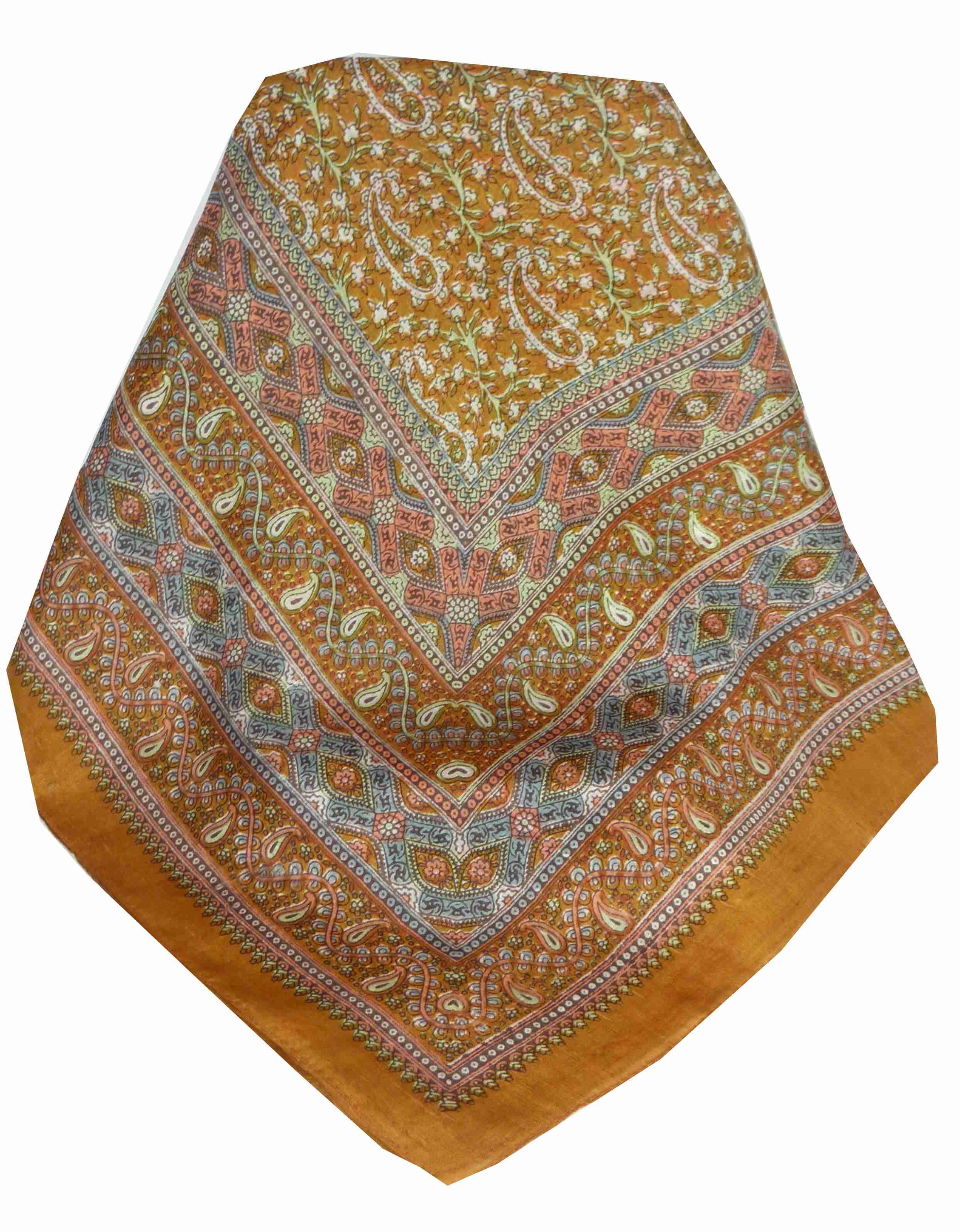 Mulberry Silk Traditional Square Scarf Karna Caramel by Pashmina & Silk