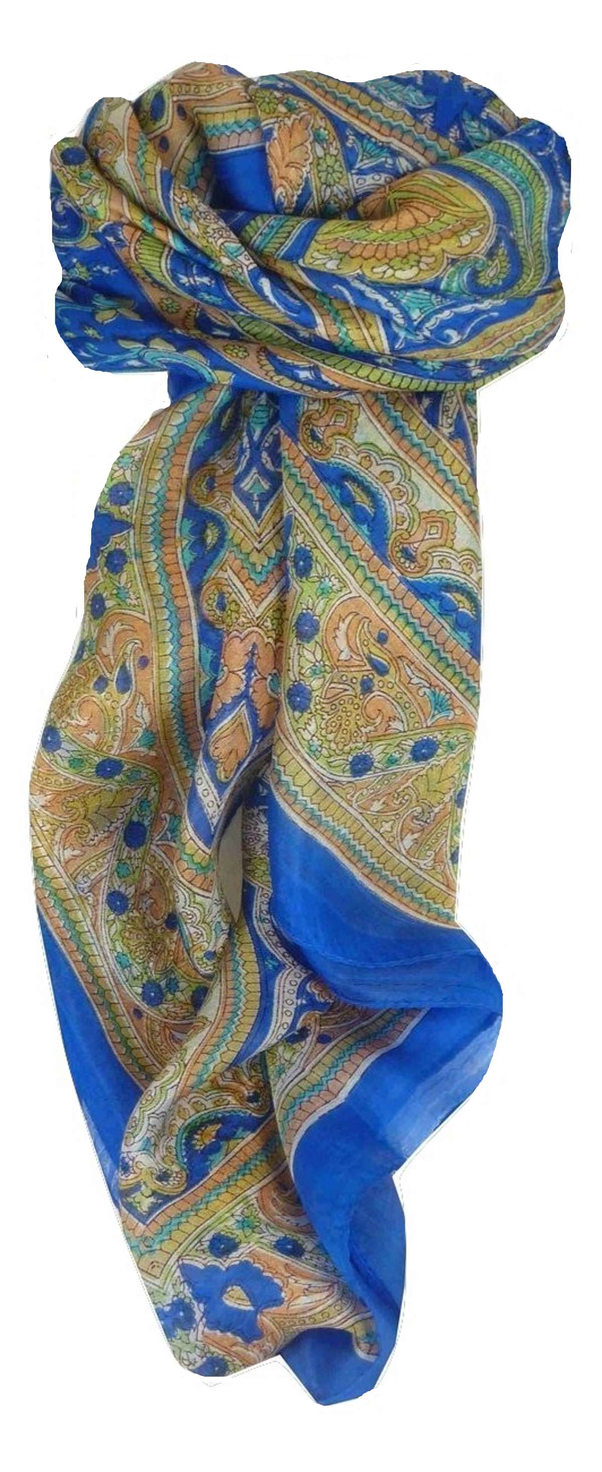 Mulberry Silk Traditional Square Scarf Gandak Blue by Pashmina & Silk