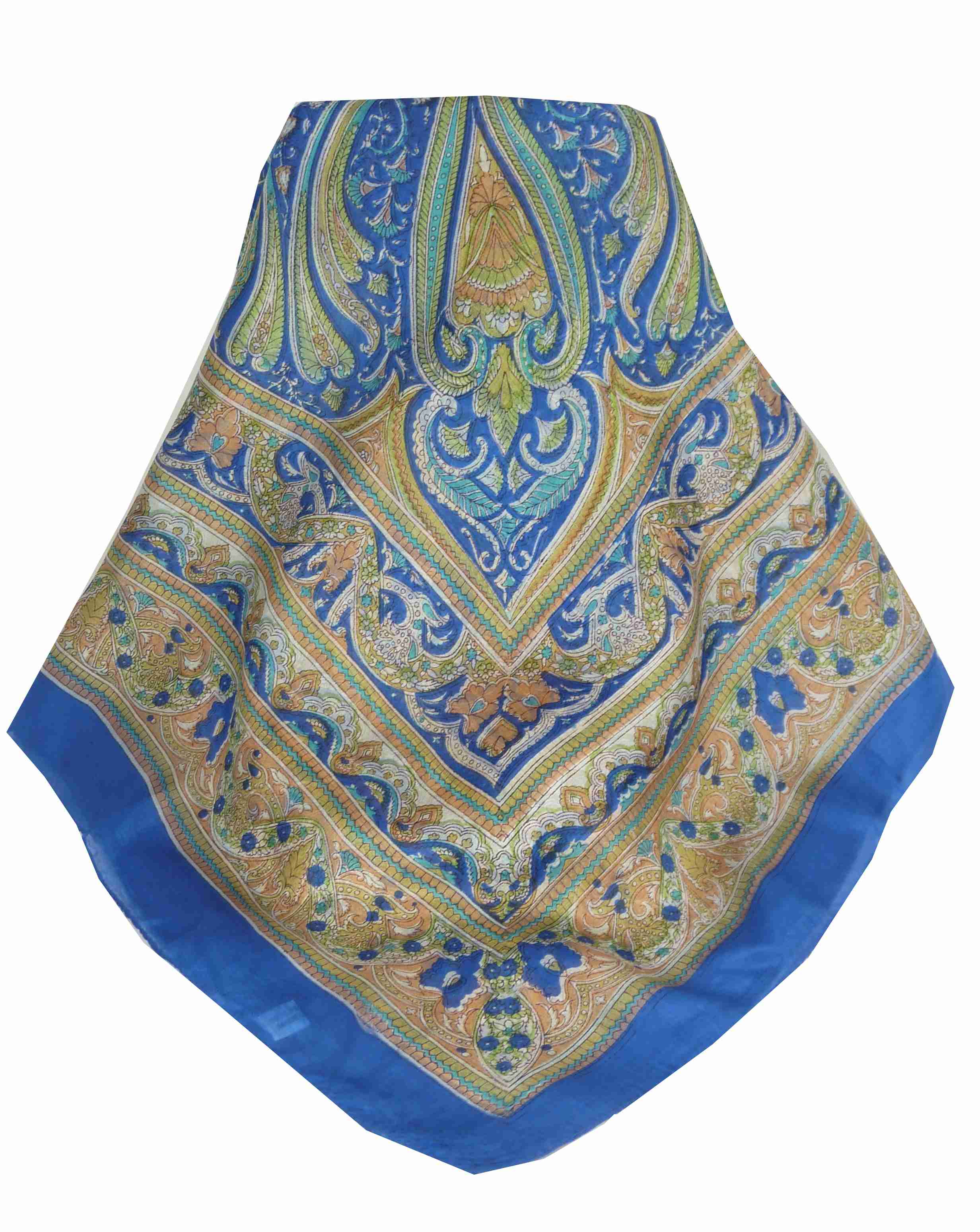 Mulberry Silk Traditional Square Scarf Gandak Blue by Pashmina & Silk