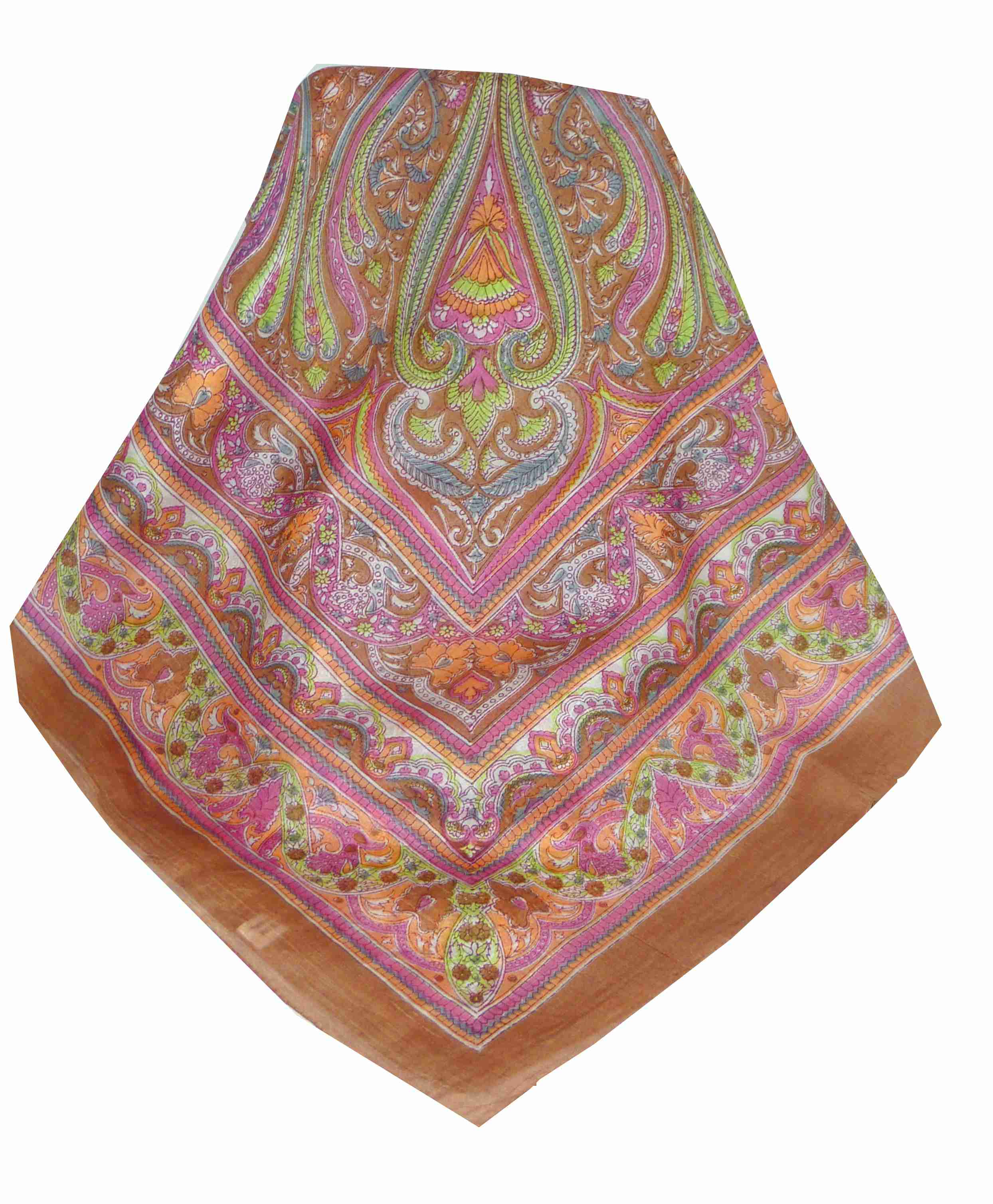 Mulberry Silk Traditional Square Scarf Gandak Caramel by Pashmina & Silk