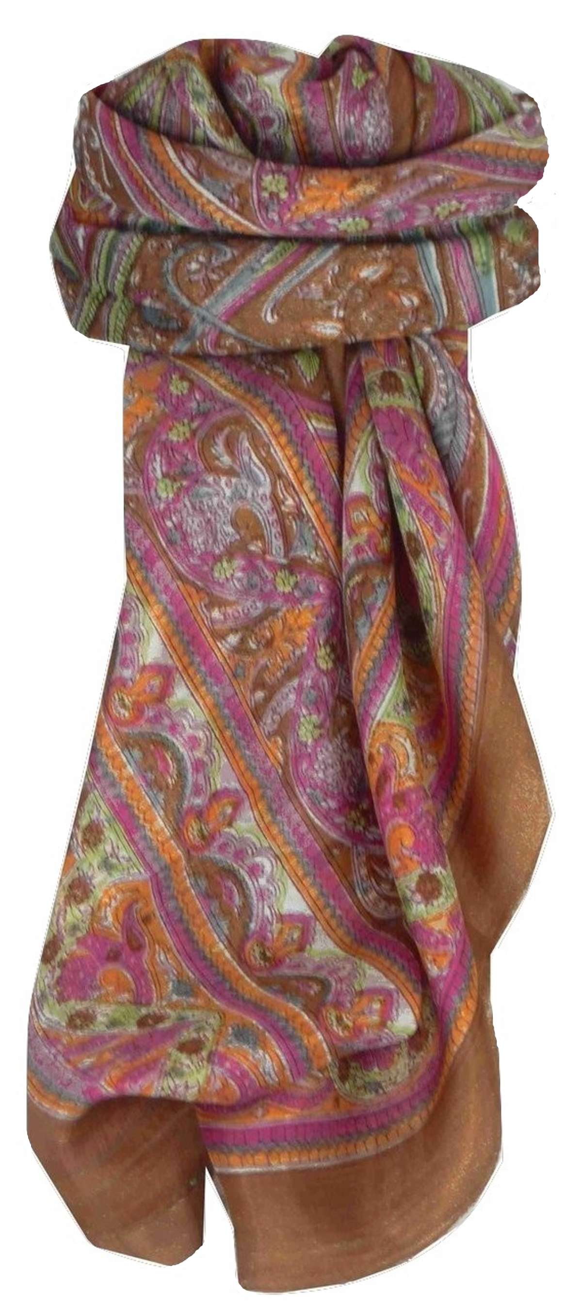 Mulberry Silk Traditional Square Scarf Gandak Caramel by Pashmina & Silk