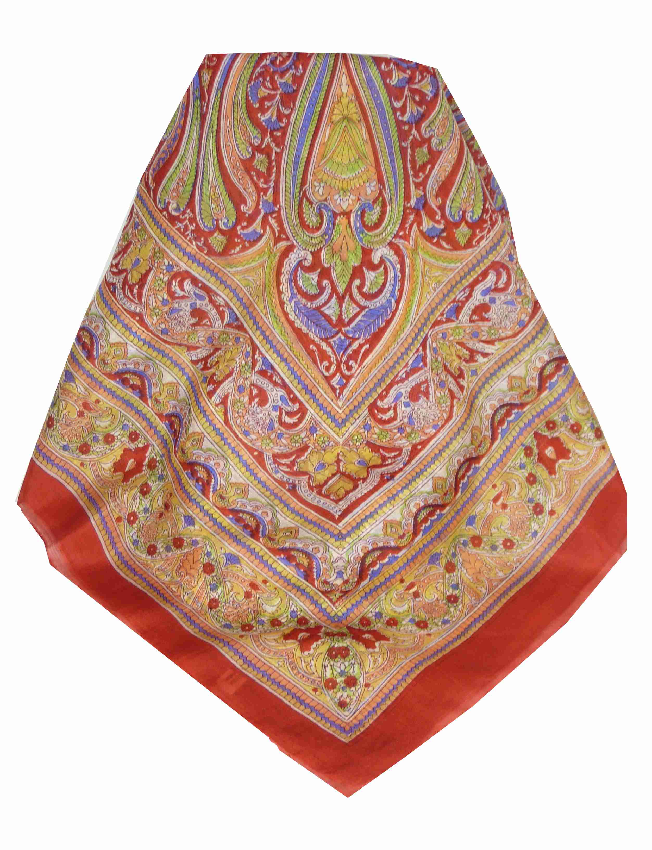 Mulberry Silk Traditional Square Scarf Gandak Red by Pashmina & Silk