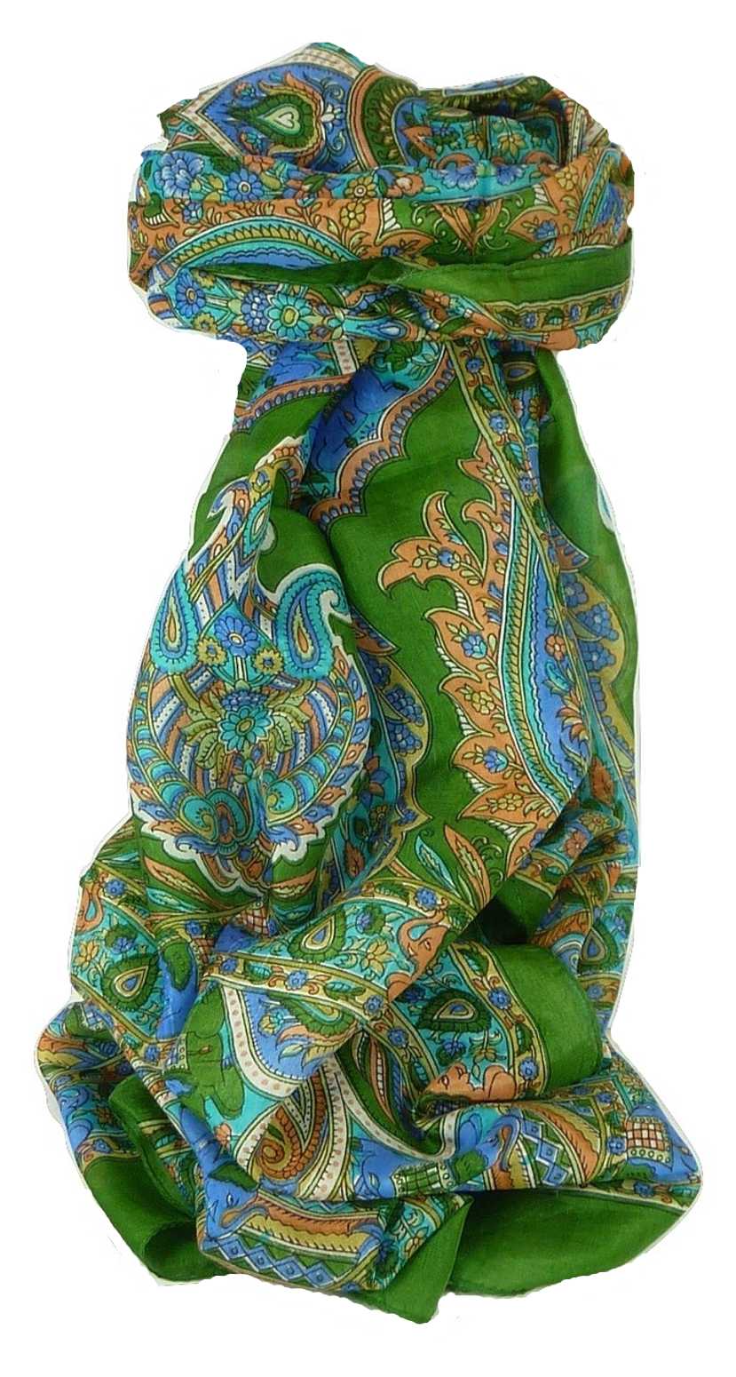 Classic Paisley Long Scarf Mulberry Silk Dara Mint by Pashmina & Silk