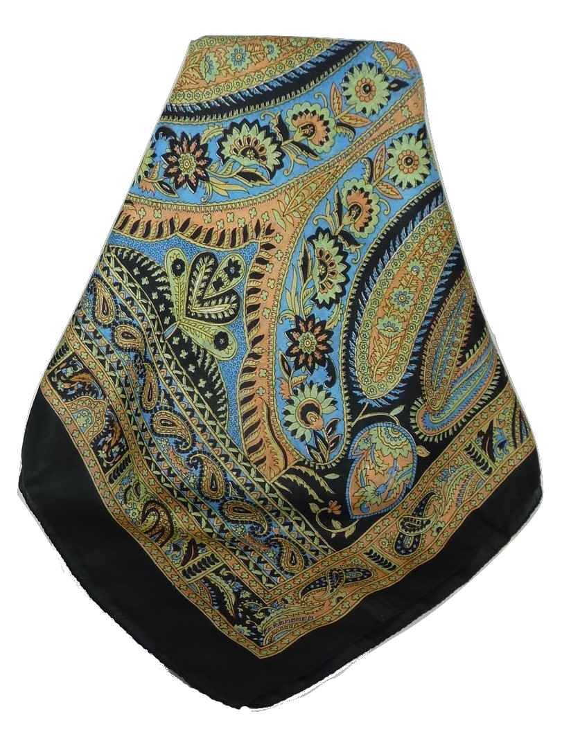 Classic Paisley Long Scarf Mulberry Silk Charan Jet by Pashmina & Silk