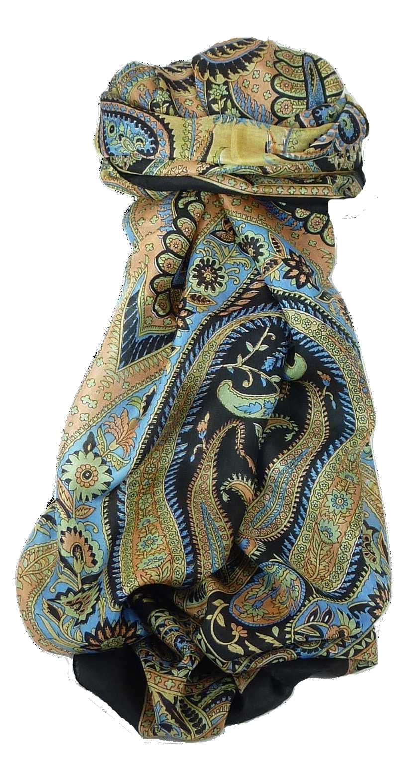 Classic Paisley Long Scarf Mulberry Silk Charan Jet by Pashmina & Silk