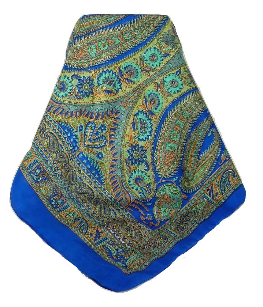 Classic Paisley Long Scarf Mulberry Silk Charan French Blue by Pashmina & Silk