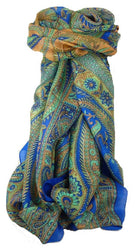 Classic Paisley Long Scarf Mulberry Silk Charan French Blue by Pashmina & Silk