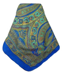 Classic Paisley Long Scarf Mulberry Silk Charan French Blue by Pashmina & Silk