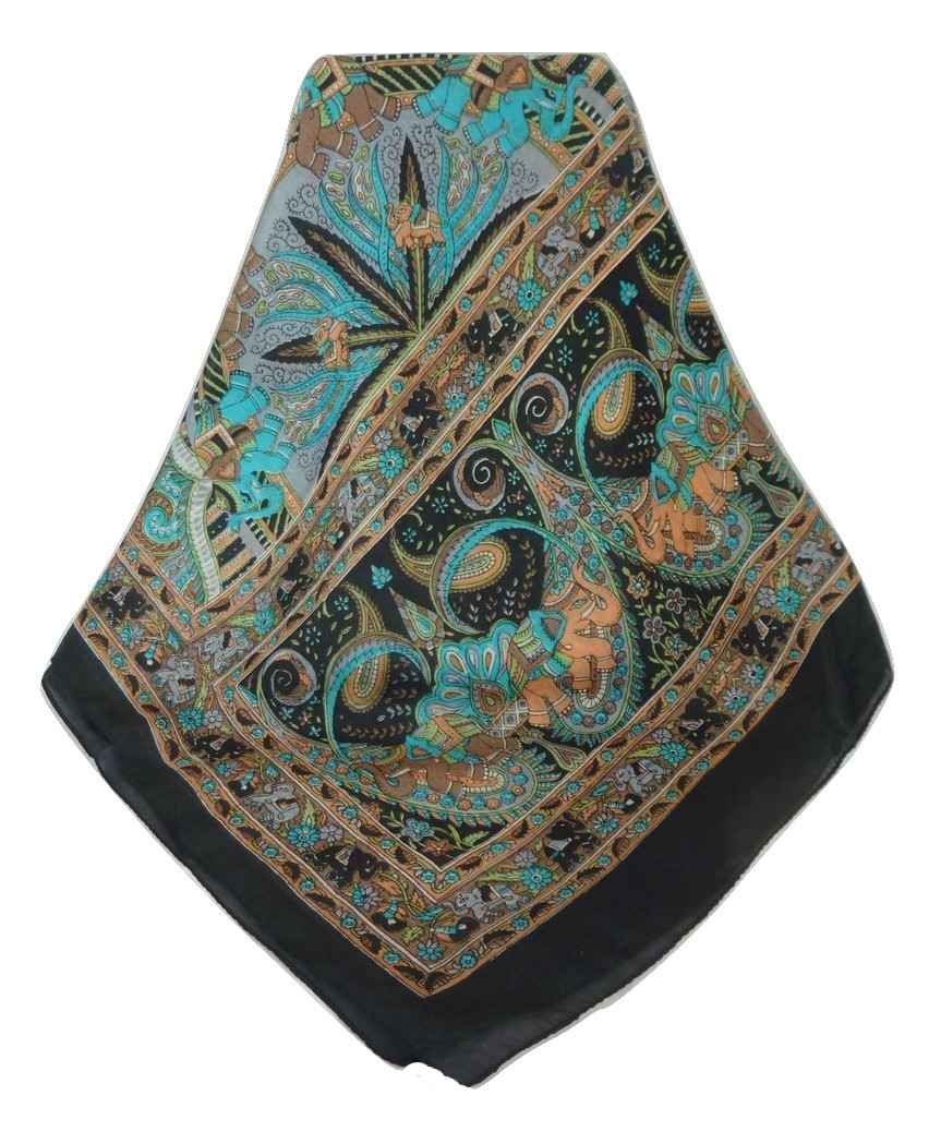 Classic Paisley Long Scarf Mulberry Silk Anya Jet by Pashmina & Silk